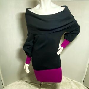Candie's bodycon off the shoulder black and fuchsia mini sweater dress large